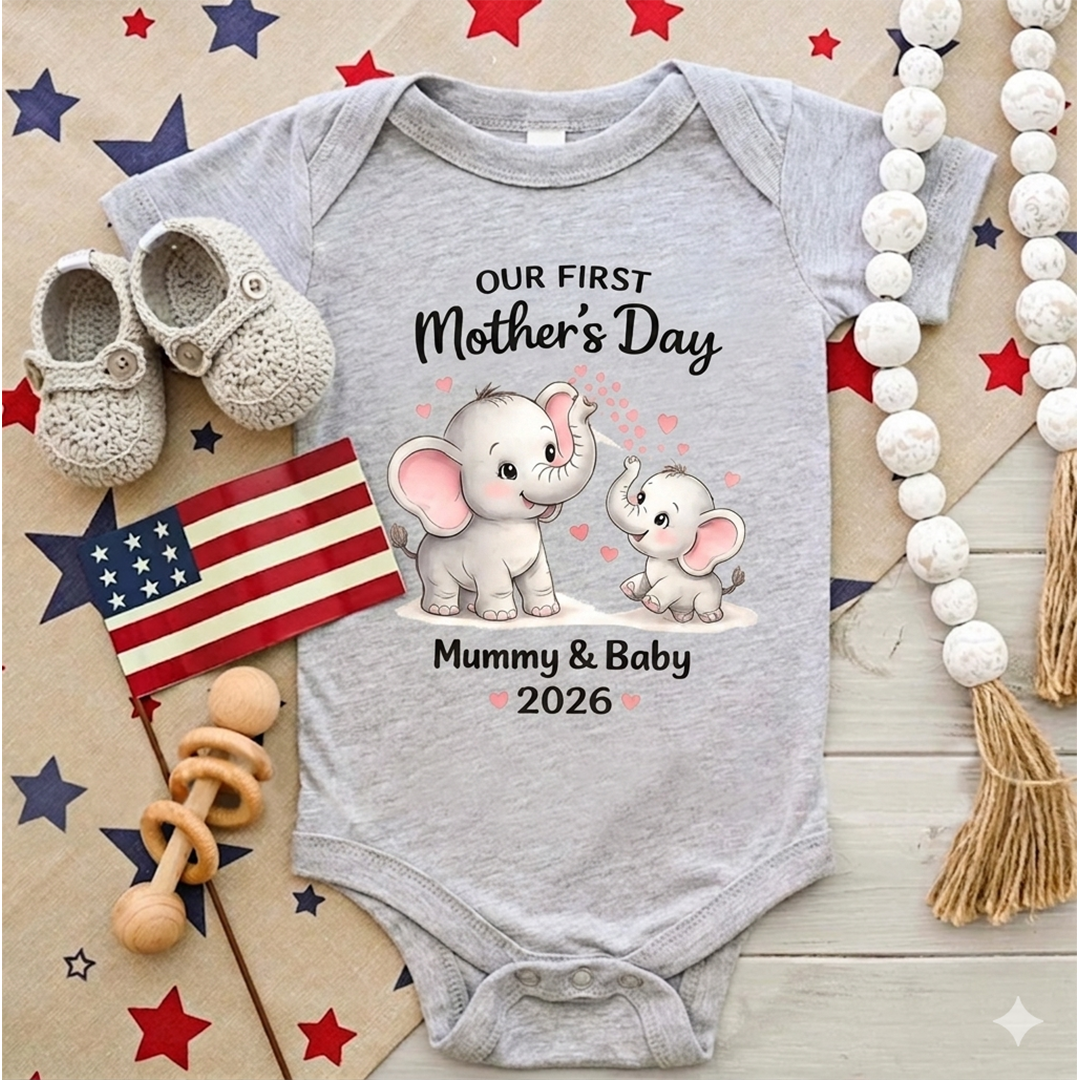 Personalized Mommy and Baby Elephant Our First Mothers Day, Mother Day Gift