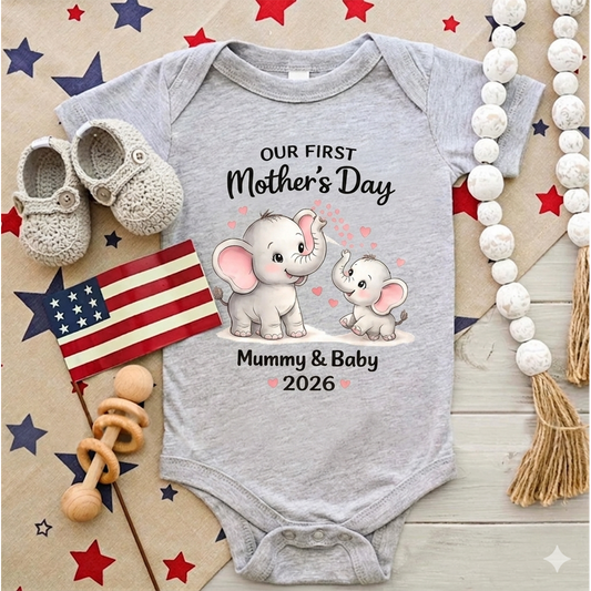 Personalized Mommy and Baby Elephant Our First Mothers Day, Mother Day Gift