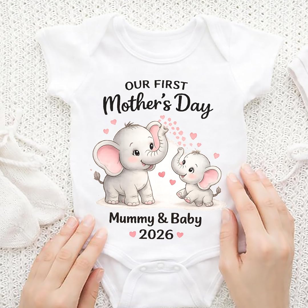 Personalized Mommy and Baby Elephant Our First Mothers Day, Mother Day Gift