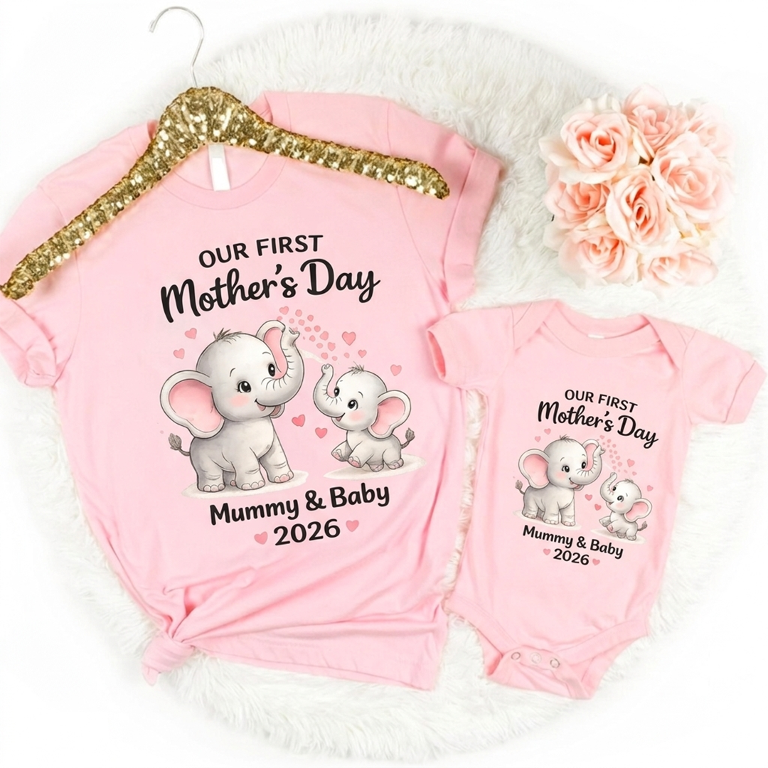 Personalized Mommy and Baby Elephant Our First Mothers Day, Mother Day Gift