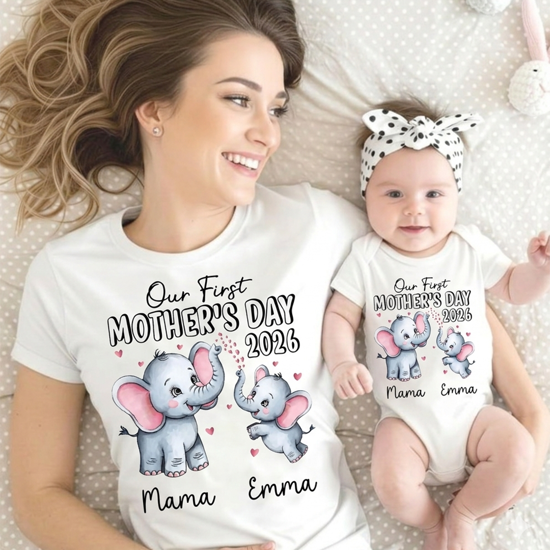 Personalized First Mother’s Day Mom & Baby Outfit Set with Names Gift for New Mom