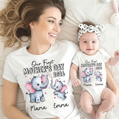 Personalized First Mother’s Day Mom & Baby Outfit Set with Names Gift for New Mom