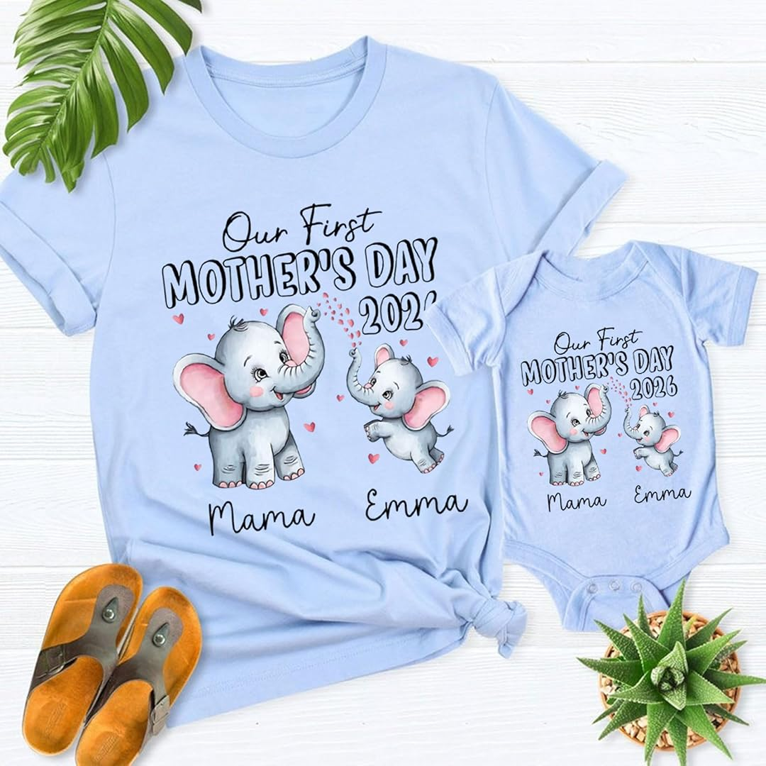 Personalized First Mother’s Day Mom & Baby Outfit Set with Names Gift for New Mom