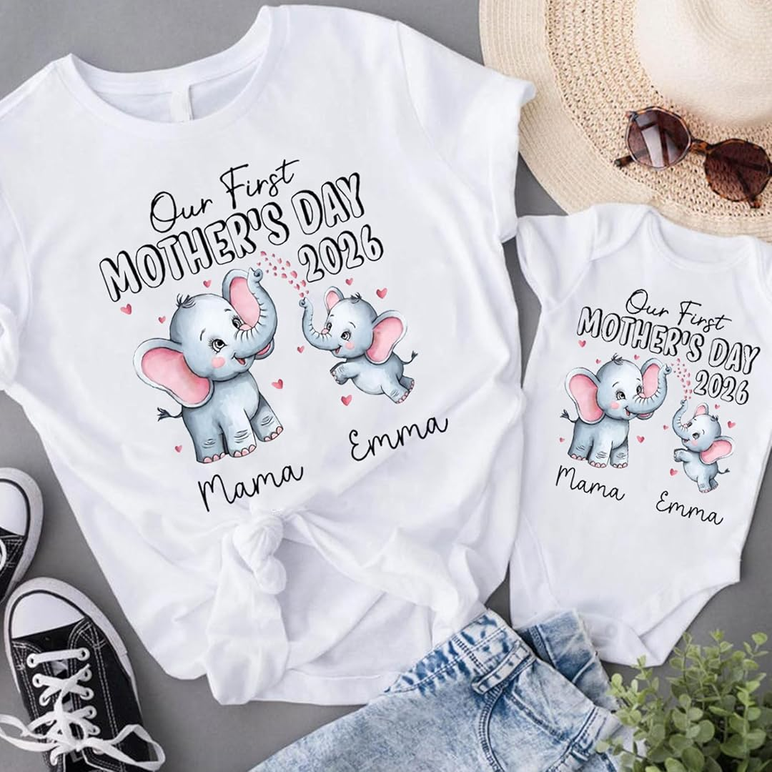 Personalized First Mother’s Day Mom & Baby Outfit Set with Names Gift for New Mom