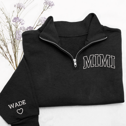 Personalized Mimi Sweatshirt, Mimi And Grandkids Embroidered Quarter Zip Sweater