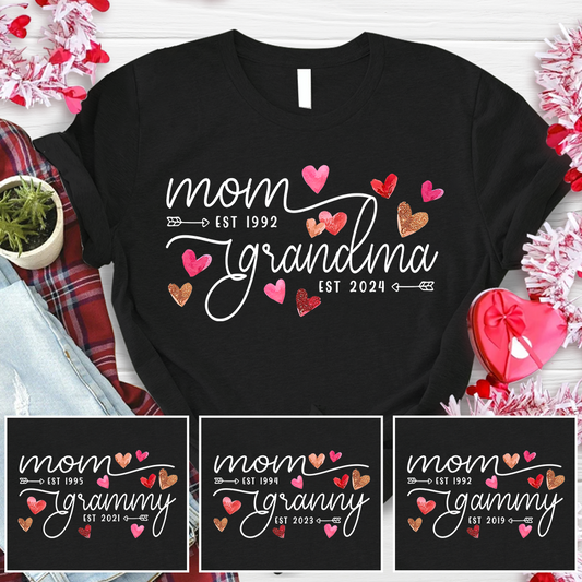 Custom Mom Grandma Est Heart Valentine With Kids T-Shirt