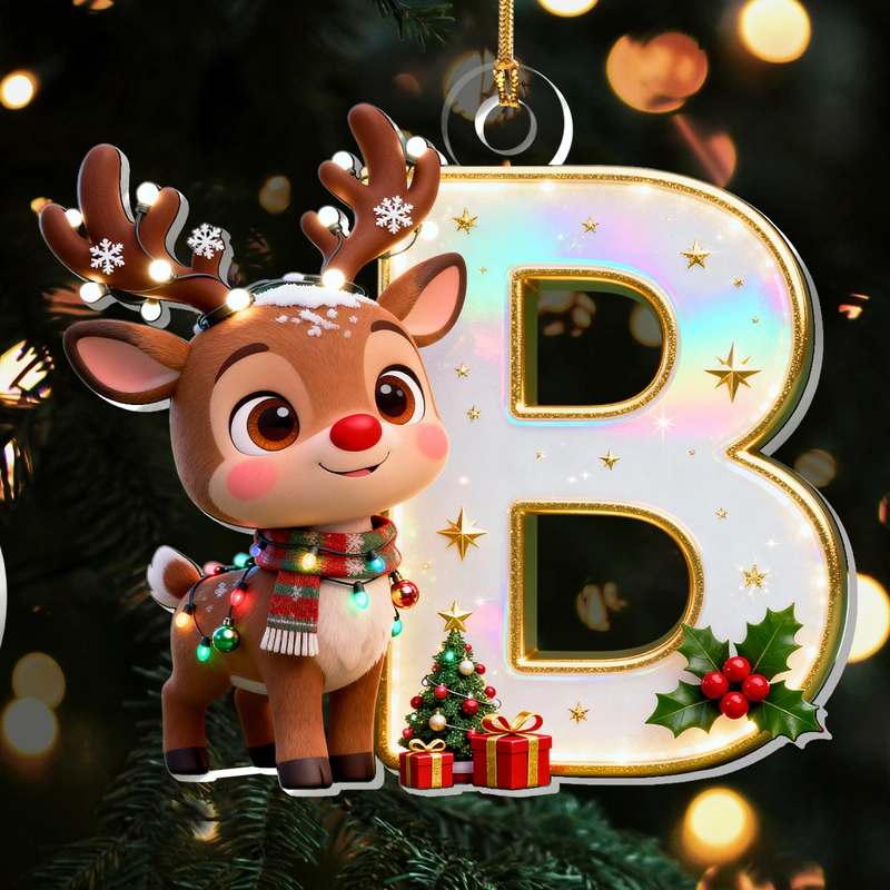 Personalized Reindeer Alphabet Ornament – Custom Name Cute Christmas Gift for Children and Loved Ones Ornament