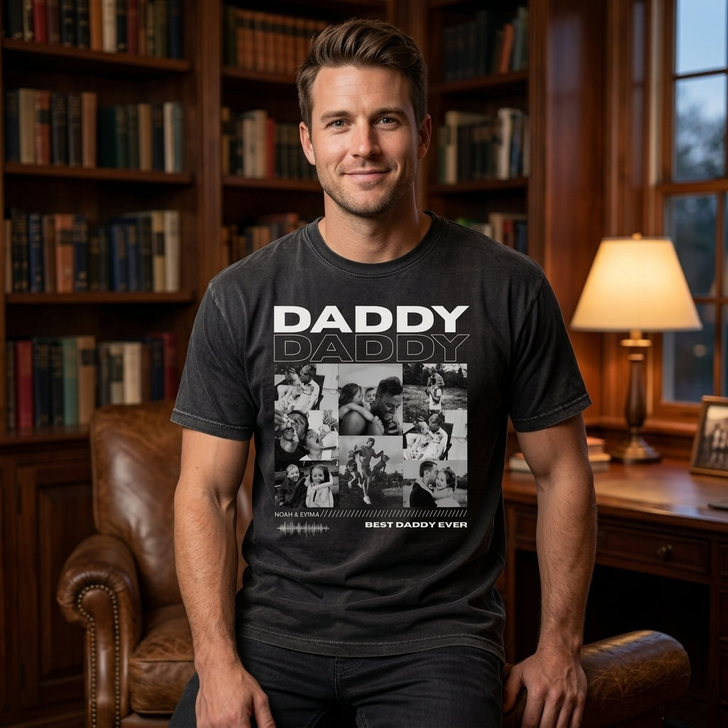 Personalized Daddy Photo Shirt, Custom Picture Collage Tee with Kids Names, Best Daddy Ever Family T Shirt, Father's Day Apparel for Dad