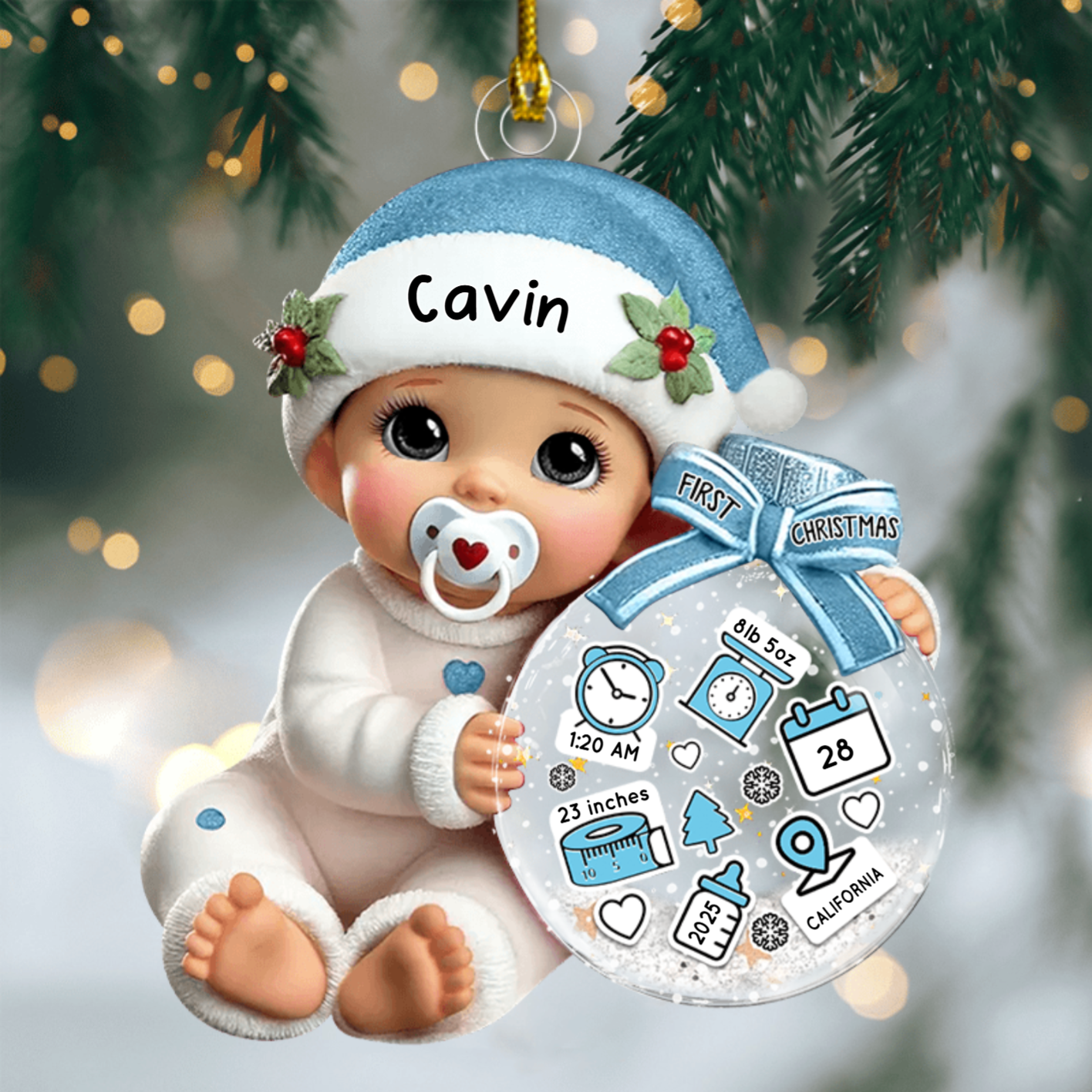 Personalized Baby’s First Christmas Ornament – 3D Acrylic Flat Design, Custom Bauble Decoration & Gift for New Parents Ornament