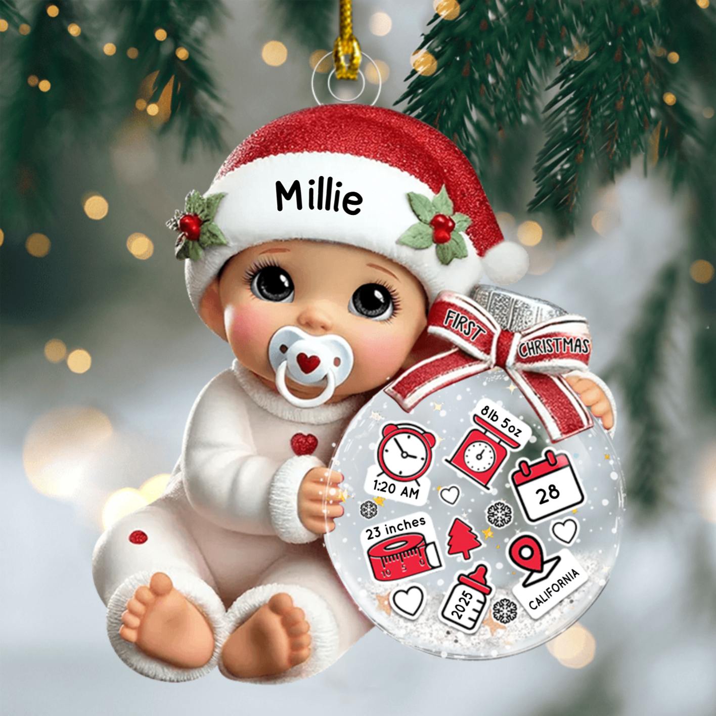 Personalized Baby’s First Christmas Ornament – 3D Acrylic Flat Design, Custom Bauble Decoration & Gift for New Parents Ornament