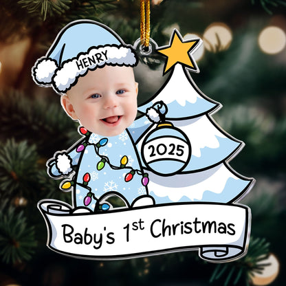 Baby First Christmas Ornament Personalized, Custom Face, Name & Year Xmas Tree Decoration 2025