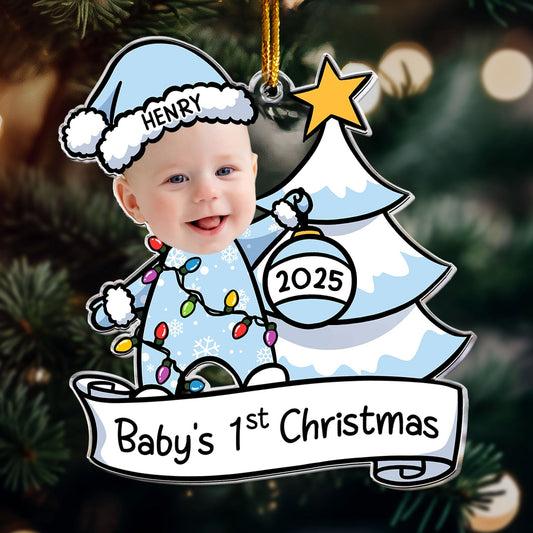 Baby First Christmas Ornament Personalized, Custom Face, Name & Year Xmas Tree Decoration 2025