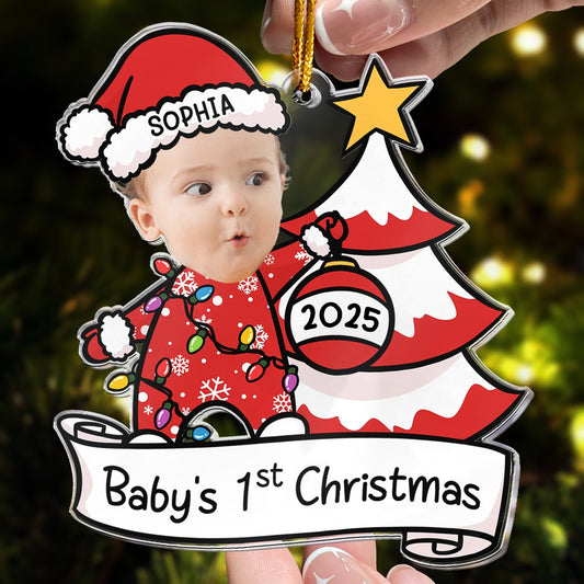 Baby First Christmas Ornament Personalized, Custom Face, Name & Year Xmas Tree Decoration 2025