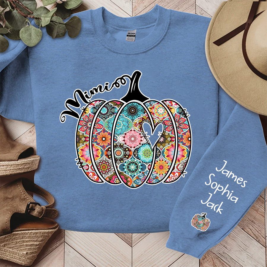 Personalized Mimi Pumpkin With Grandkids Flower Sweatshirt