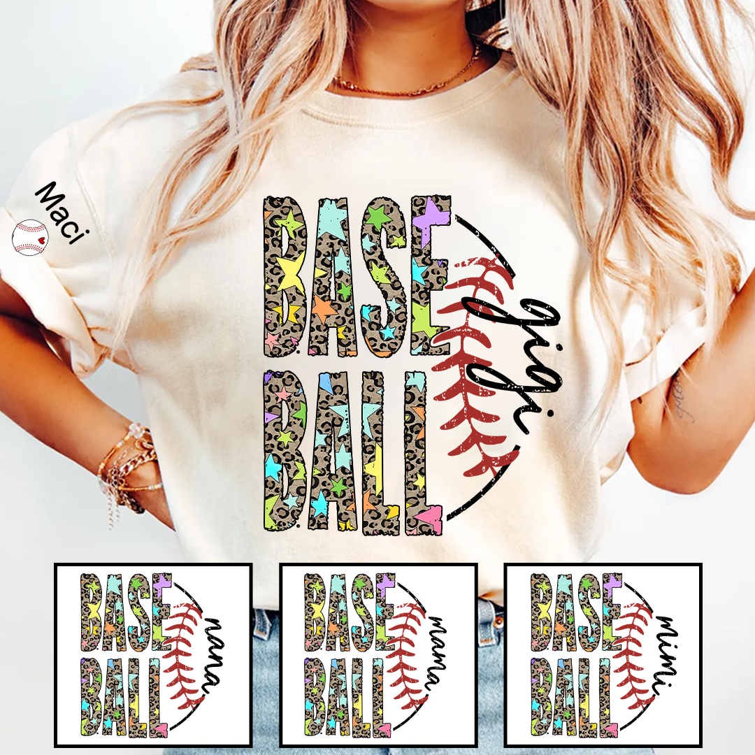 Baseball Leopard Nana Nana Gigi Grandma and Grandkids Personalized Game Day T-shirt