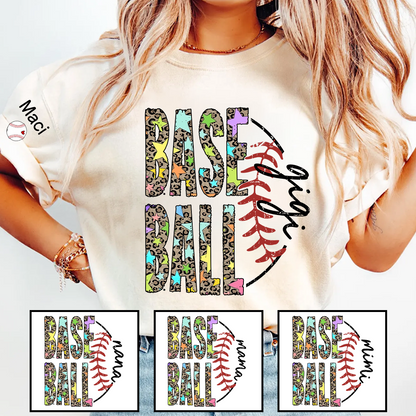 Baseball Leopard Nana Nana Gigi Grandma and Grandkids Personalized Game Day T-shirt