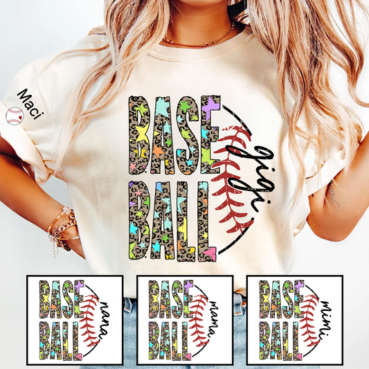 Baseball Leopard Nana Nana Gigi Grandma and Grandkids Personalized Game Day T-shirt