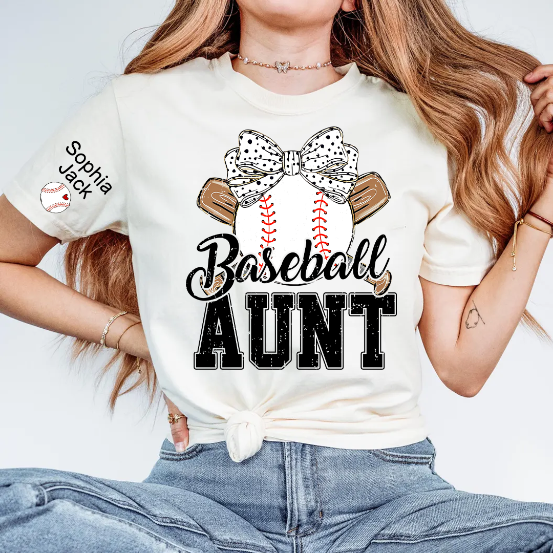 Baseball Nana Gameday Gift For Grandma with Grandkids Custom Name on Sleeve T-shirt