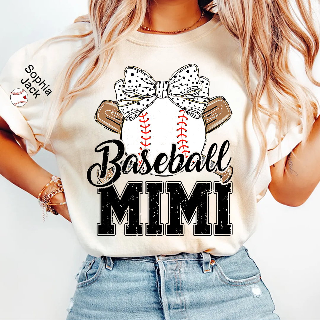 Baseball Nana Gameday Gift For Grandma with Grandkids Custom Name on Sleeve T-shirt