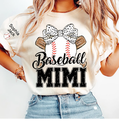 Baseball Nana Gameday Gift For Grandma with Grandkids Custom Name on Sleeve T-shirt