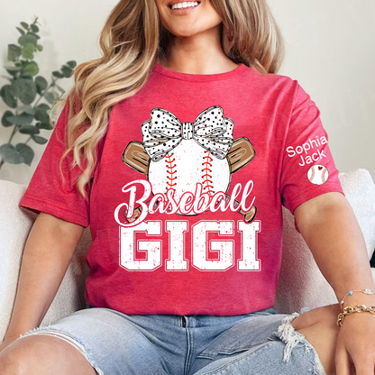 Baseball Nana Gameday Gift For Grandma with Grandkids Custom Name on Sleeve T-shirt