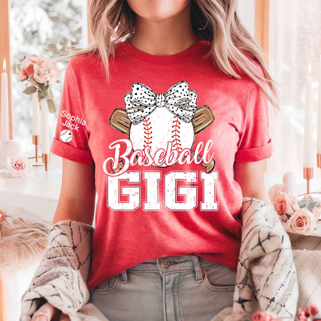 Baseball Nana Gameday Gift For Grandma with Grandkids Custom Name on Sleeve T-shirt