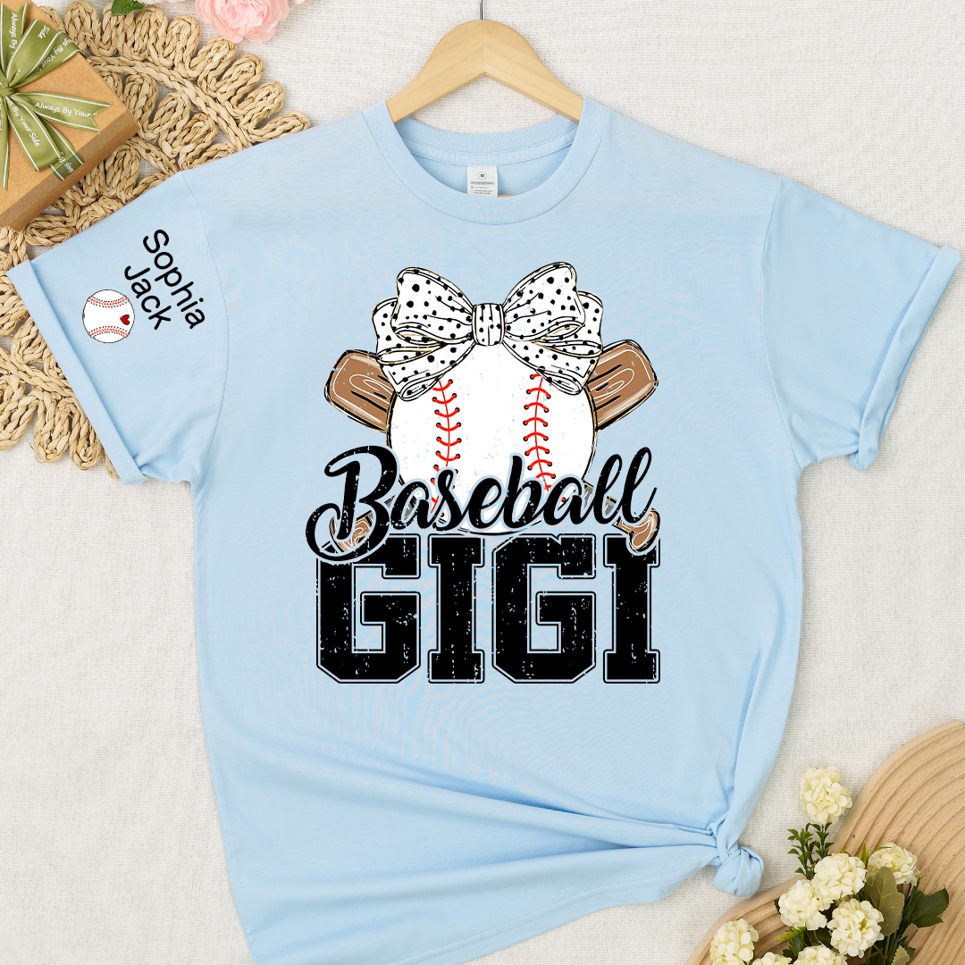 Baseball Nana Gameday Gift For Grandma with Grandkids Custom Name on Sleeve T-shirt