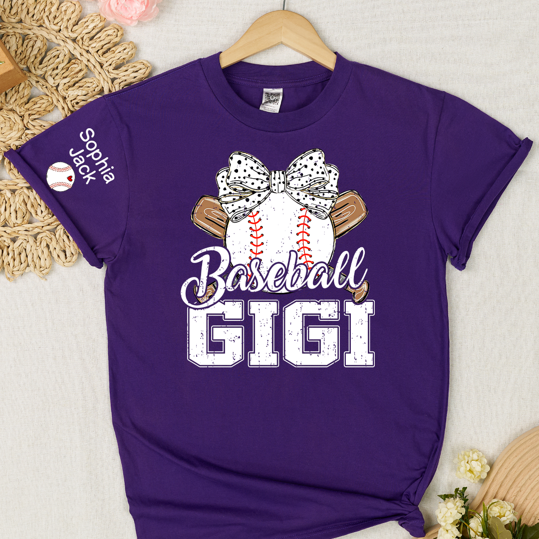 Baseball Nana Gameday Gift For Grandma with Grandkids Custom Name on Sleeve T-shirt