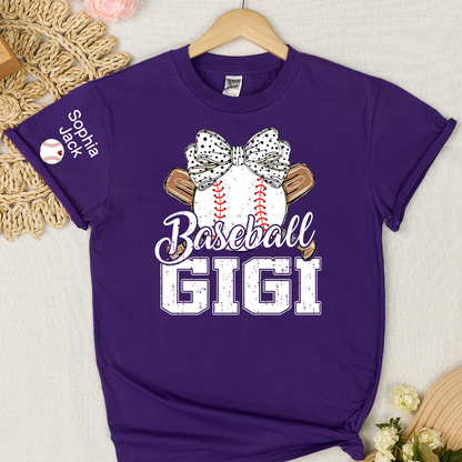 Baseball Nana Gameday Gift For Grandma with Grandkids Custom Name on Sleeve T-shirt