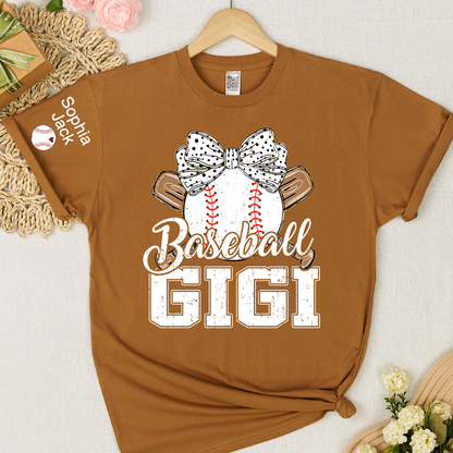 Baseball Nana Gameday Gift For Grandma with Grandkids Custom Name on Sleeve T-shirt