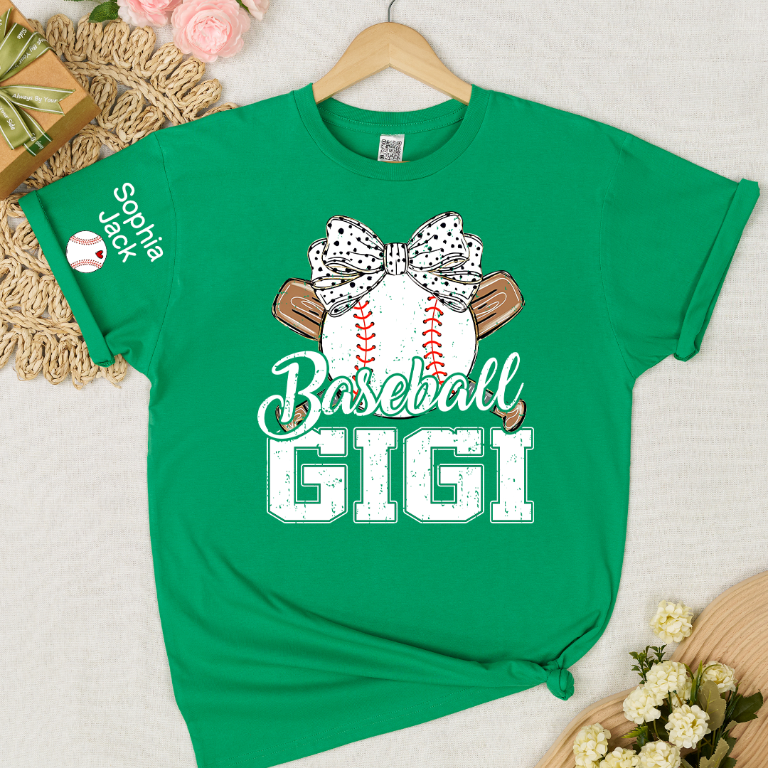 Baseball Nana Gameday Gift For Grandma with Grandkids Custom Name on Sleeve T-shirt