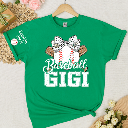 Baseball Nana Gameday Gift For Grandma with Grandkids Custom Name on Sleeve T-shirt