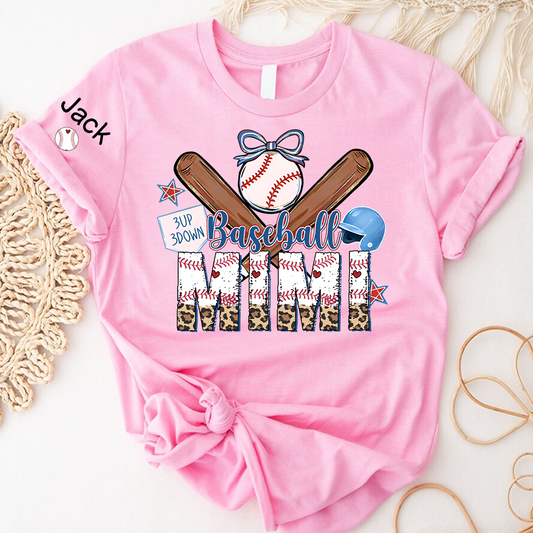 Baseball Bow Game Day Mimi Nana Grandma and Grandkids Sports T-shirt