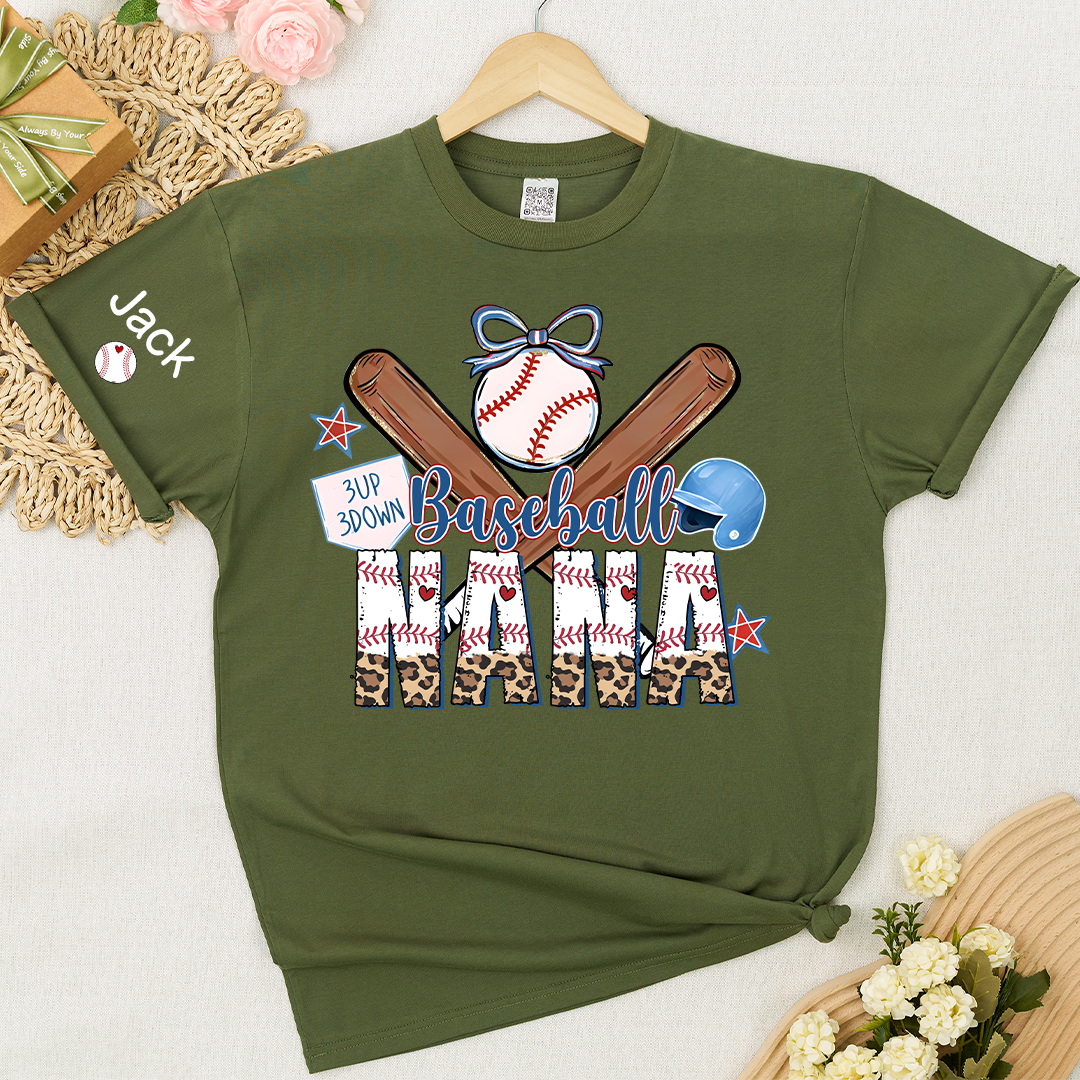 Baseball Bow Game Day Mimi Nana Grandma and Grandkids Sports T-shirt