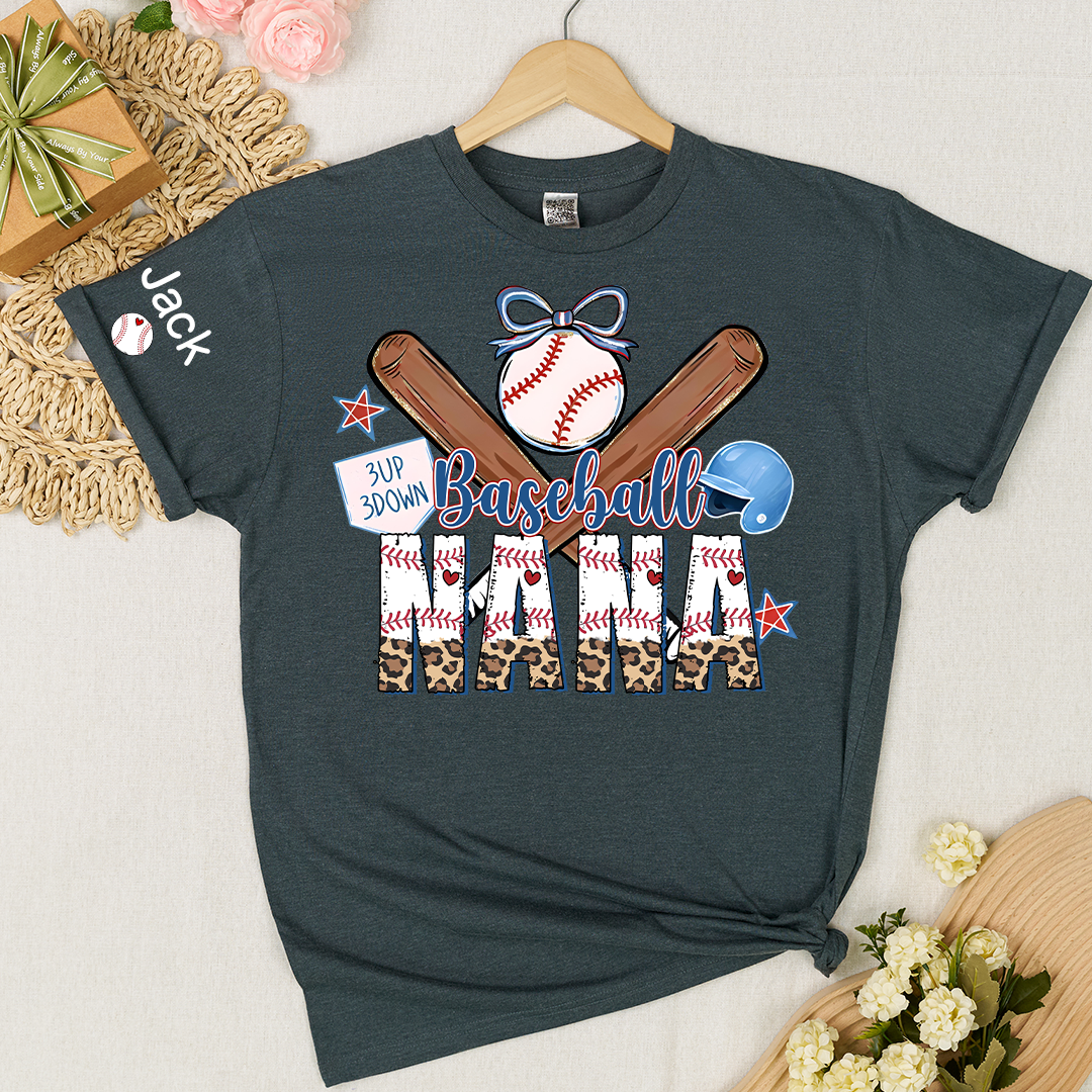 Baseball Bow Game Day Mimi Nana Grandma and Grandkids Sports T-shirt