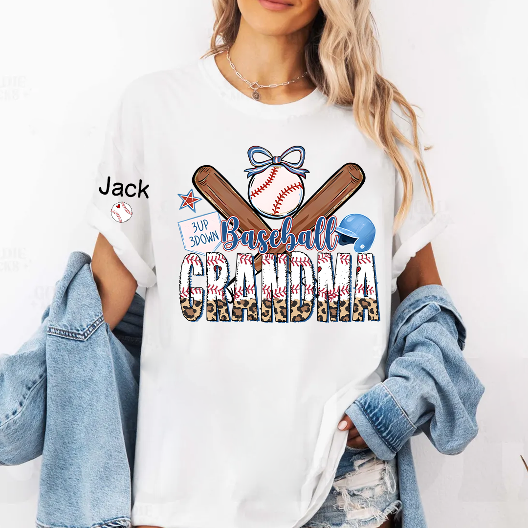 Baseball Bow Game Day Mimi Nana Grandma and Grandkids Sports T-shirt