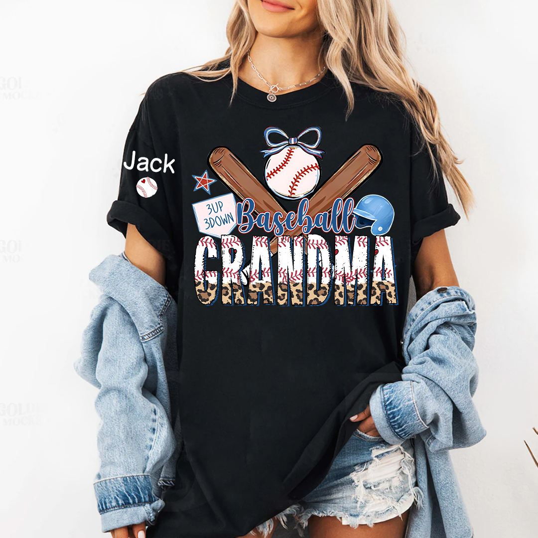 Baseball Bow Game Day Mimi Nana Grandma and Grandkids Sports T-shirt