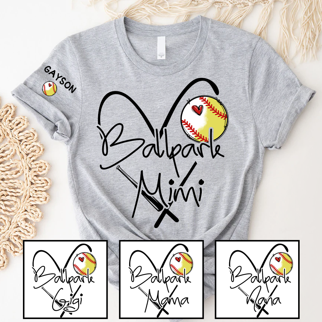 Baseball Softball Ballpark Mimi Game Day, Personalized Grandma and Grandkids T-shirt