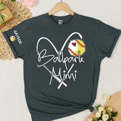 Baseball Softball Ballpark Mimi Game Day, Personalized Grandma and Grandkids T-shirt