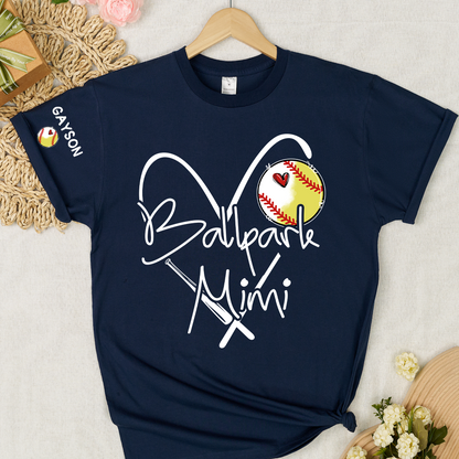 Baseball Softball Ballpark Mimi Game Day, Personalized Grandma and Grandkids T-shirt