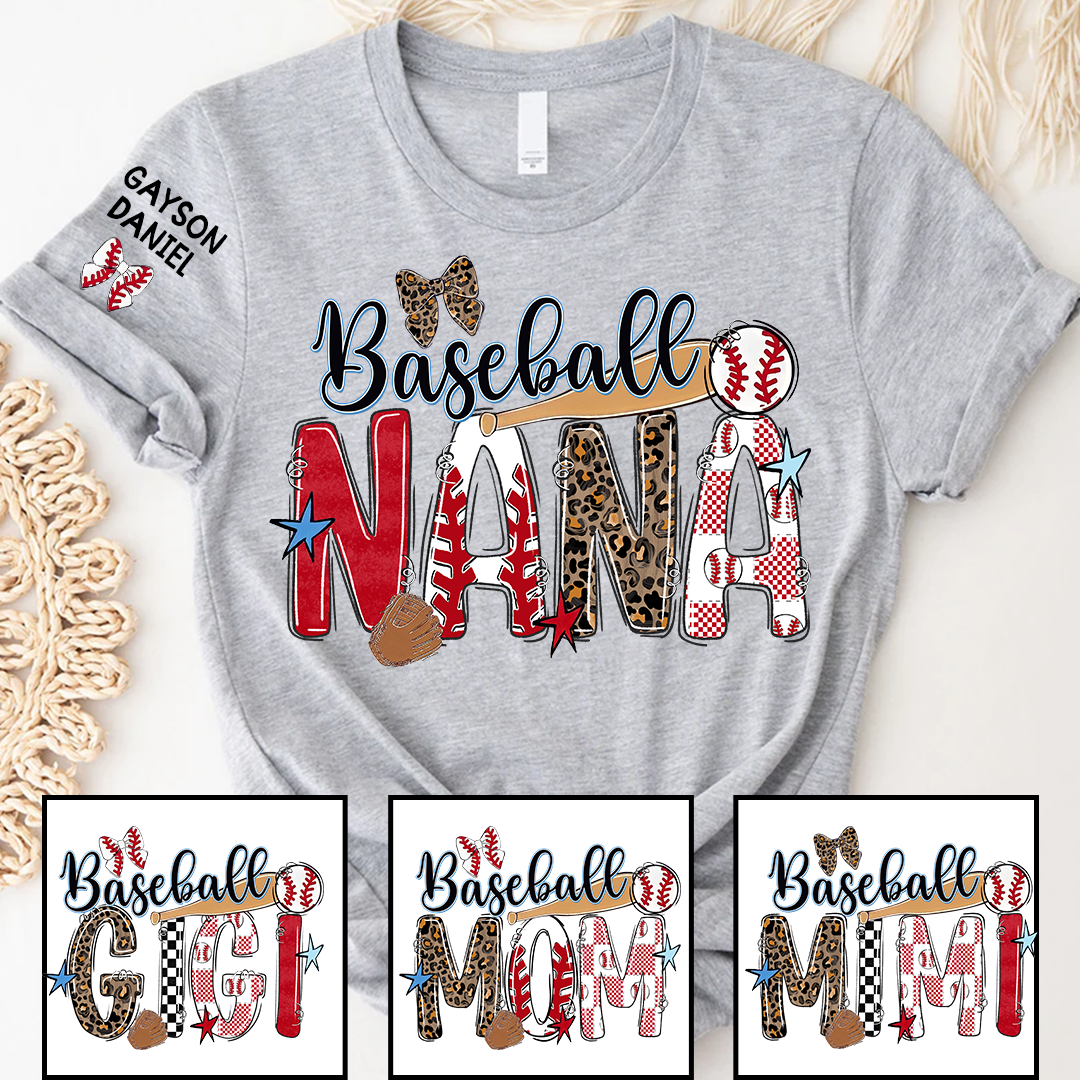 Baseball Game Day Nana Gigi Mimi Grandma and Grandkids Personalized T-shirt