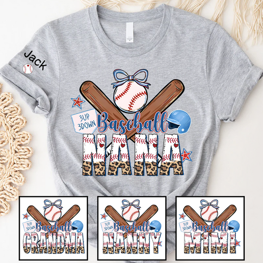Baseball Bow Game Day Mimi Nana Grandma and Grandkids Sports T-shirt