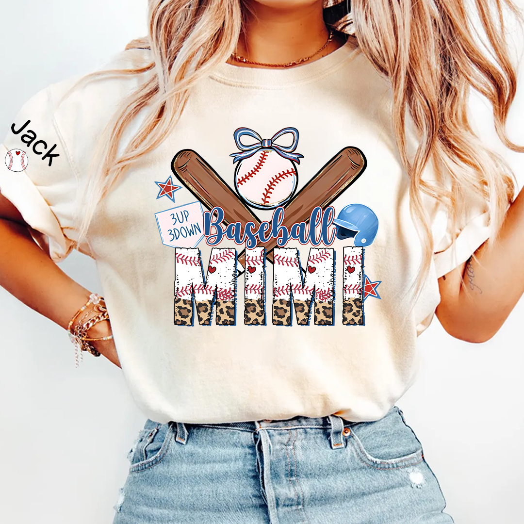 Baseball Bow Game Day Mimi Nana Grandma and Grandkids Sports T-shirt