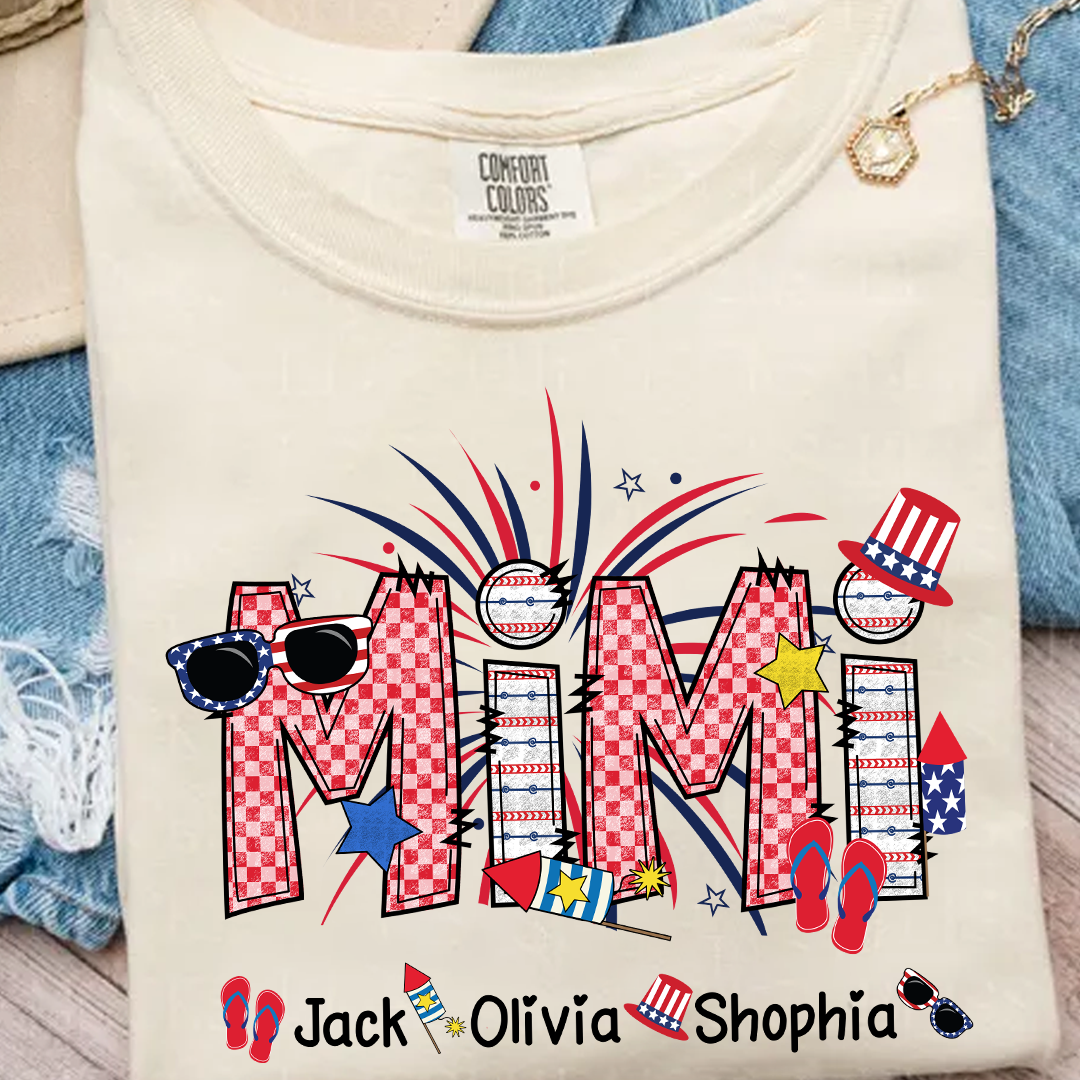 Comfort Colors® Grandma Patriotic T-Shirt, Custom Grandma With Grandkids Shirt