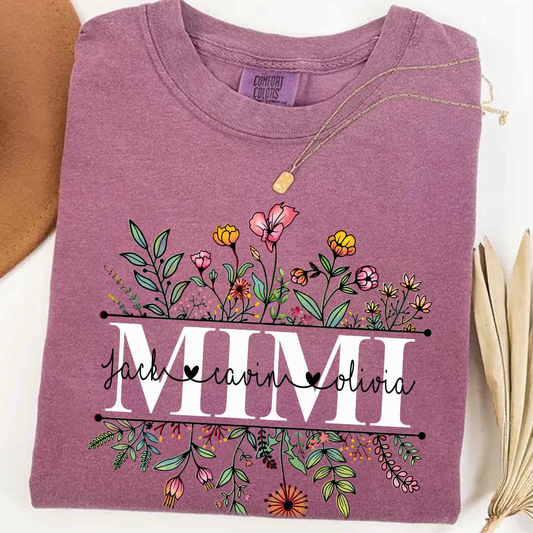 Comfort Colors® Wildflowers Grandma Shirt, Custom Grandma And Grandkids Shirt