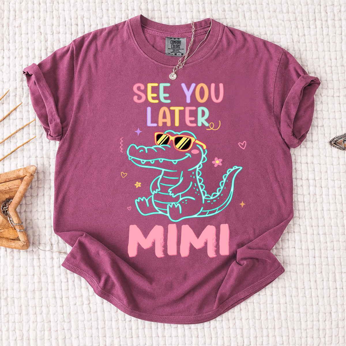 Comfort Colors® Personalized See You Later Mimi Cute Alligator Grandma Shirt, Custom Grandma Beach Shirt, Ocean Vacation Gift for Mimi Nana Gigi, Birthday Mothers Day Shirt