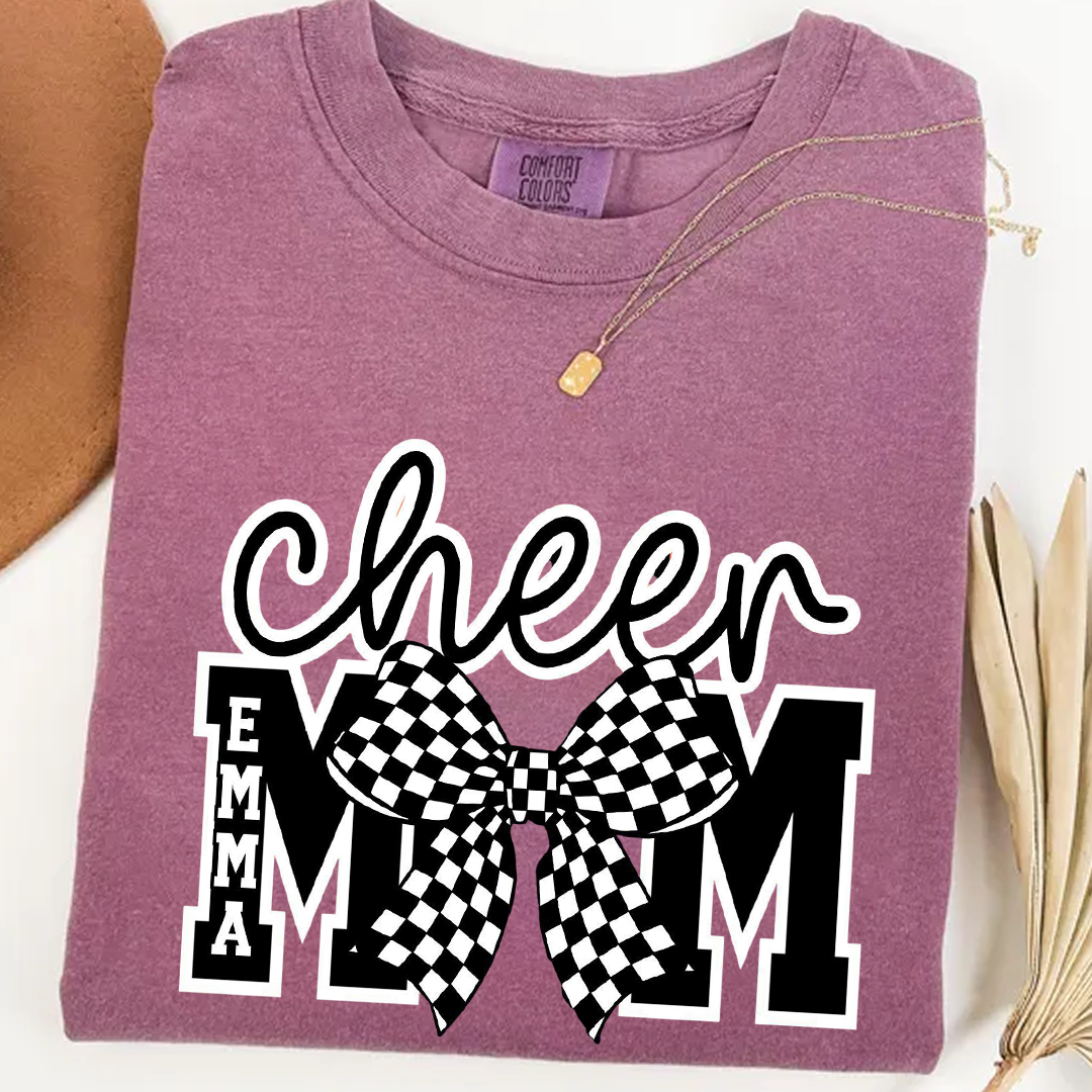 Checkered Coquette Cheer Mom Shirt Competition Day Tee Cheerleading Mama T-Shirt