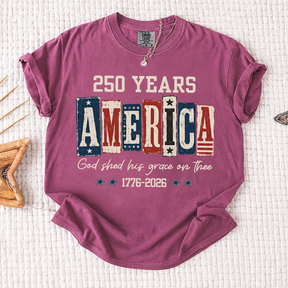 Comfort Colors® Christian American Flag Shirt, 250 Years America Shirt, God Shed His Grace 1776-2026 Patriotic Independence Day Faith Freedom Shirt