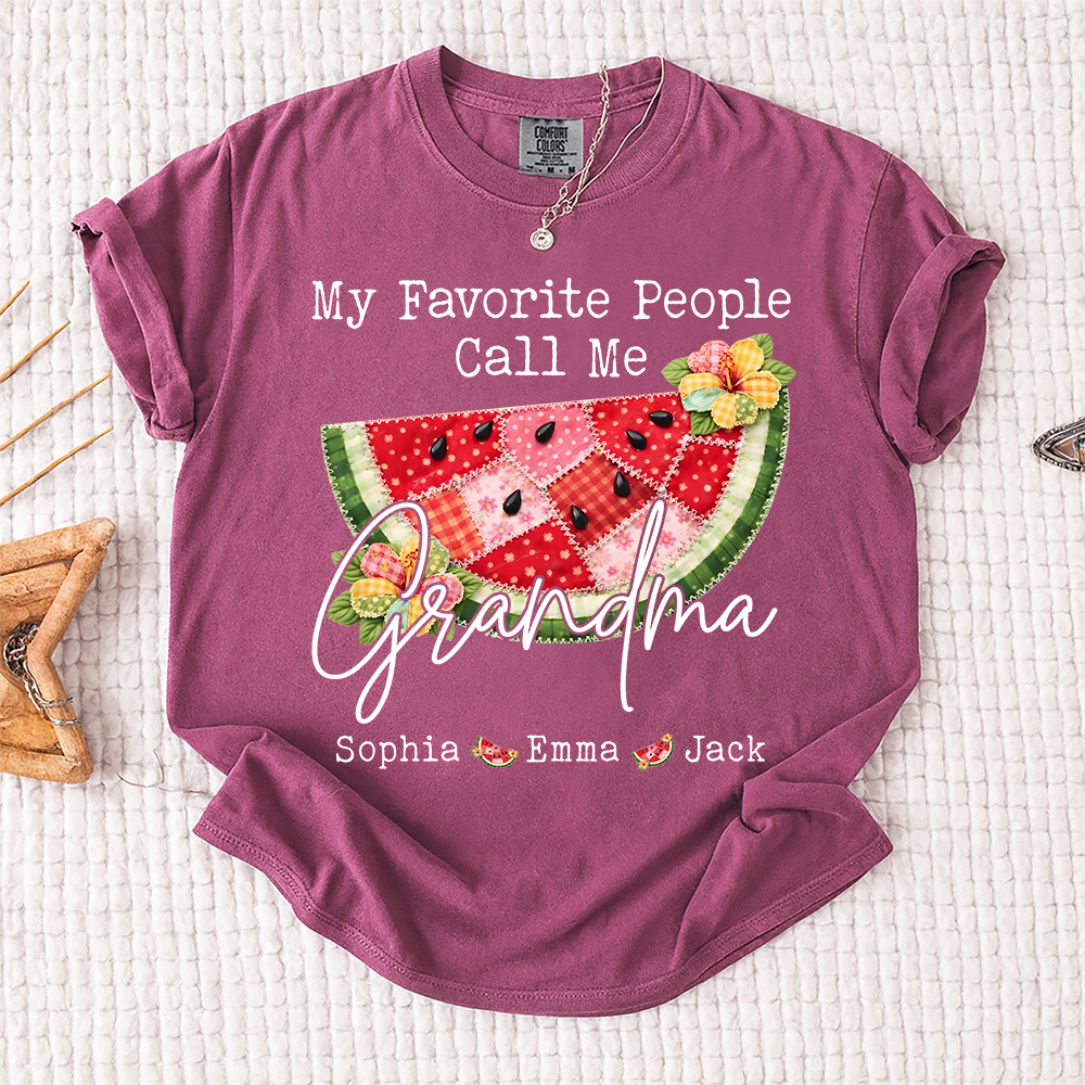 Comfort Colors® Custom Grandma Watermelon Shirt, Personalized Grandkids Names Shirt, Cute Summer Family Gift for Grandma Nana Mimi Gigi