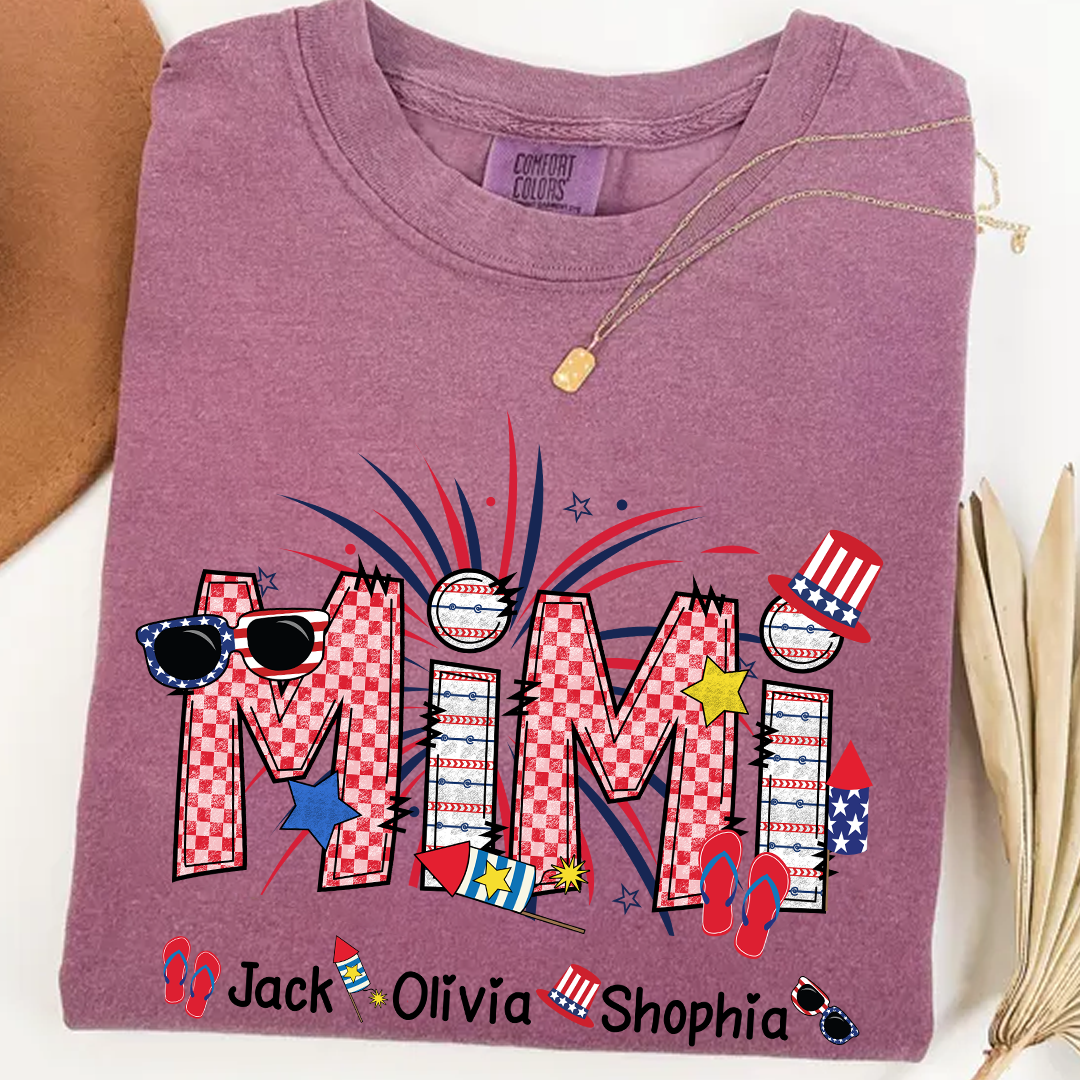 Comfort Colors® Grandma Patriotic T-Shirt, Custom Grandma With Grandkids Shirt